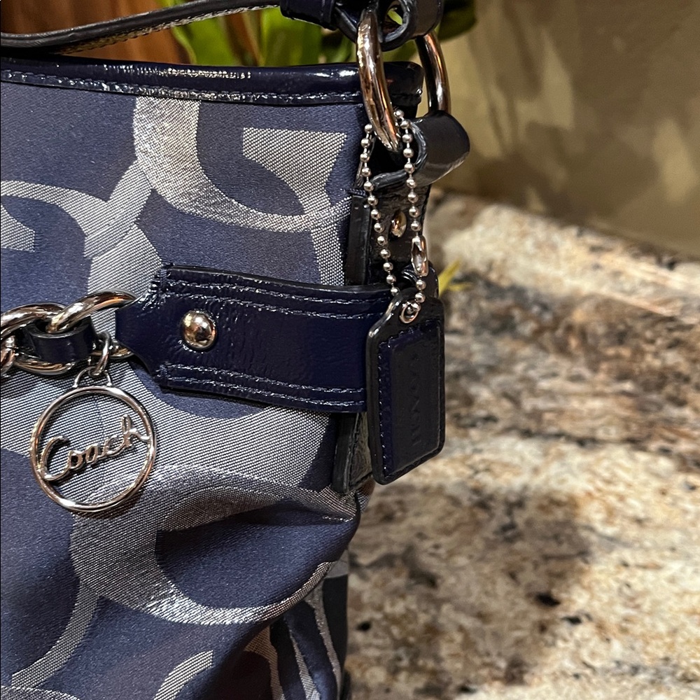 Coach EUC Moto Optic C Signature Blue Metallic Jacquard Crossbody/Shoulder - Picture 4 of 10
